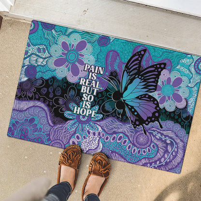 Australia Indigenous Teal Purple Contemporary Aboriginal Art Rubber Doormat Hope Is Real