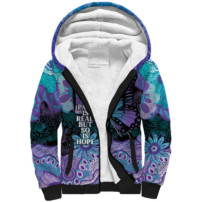 Australia Indigenous Teal Purple Contemporary Aboriginal Art Sherpa Hoodie Hope Is Real