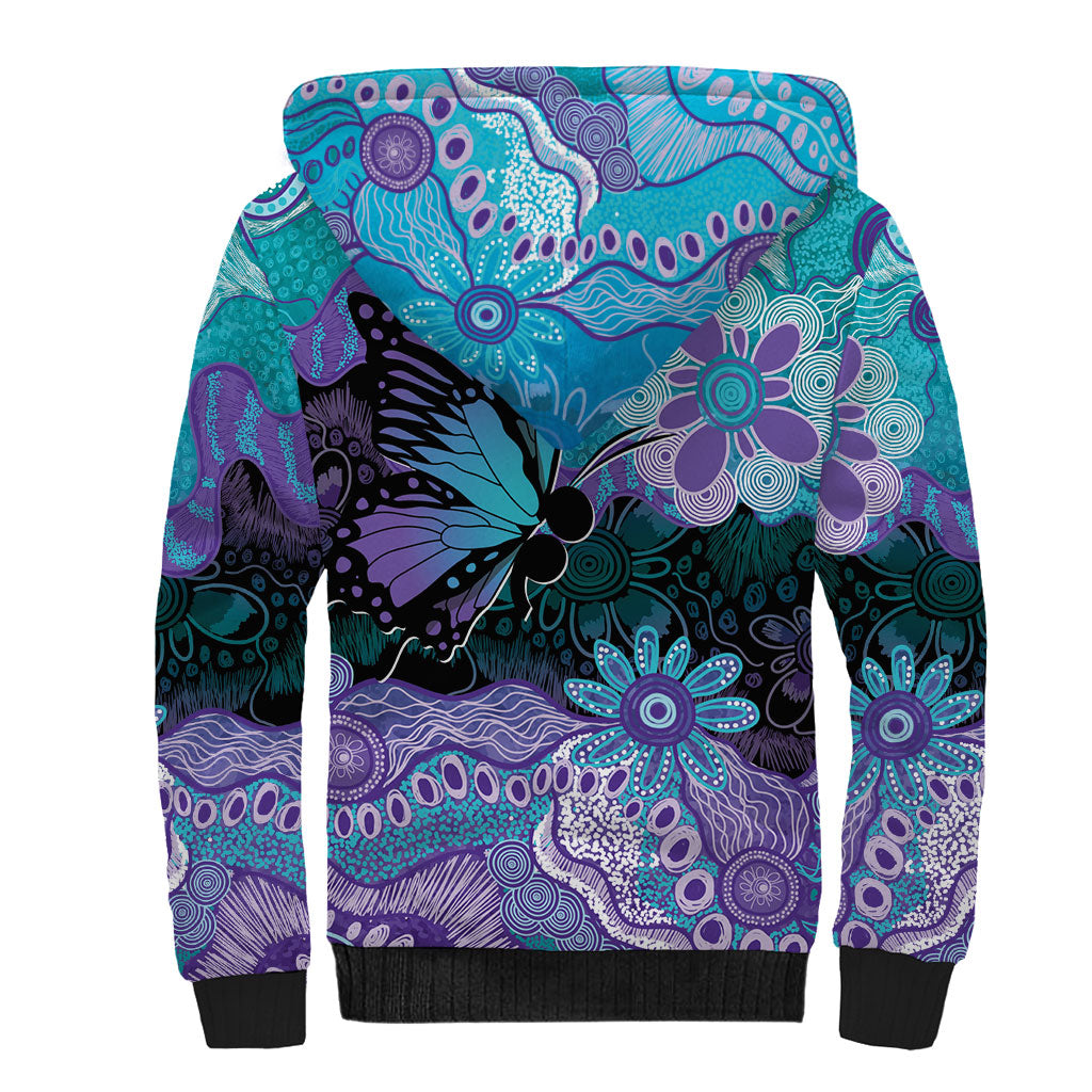 Australia Indigenous Teal Purple Contemporary Aboriginal Art Sherpa Hoodie Hope Is Real