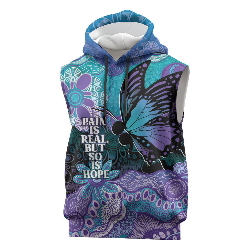 Australia Indigenous Teal Purple Contemporary Aboriginal Art Sleeveless Hoodie Hope Is Real