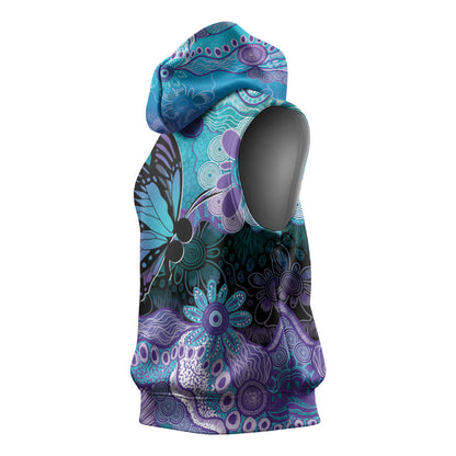 Australia Indigenous Teal Purple Contemporary Aboriginal Art Sleeveless Hoodie Hope Is Real