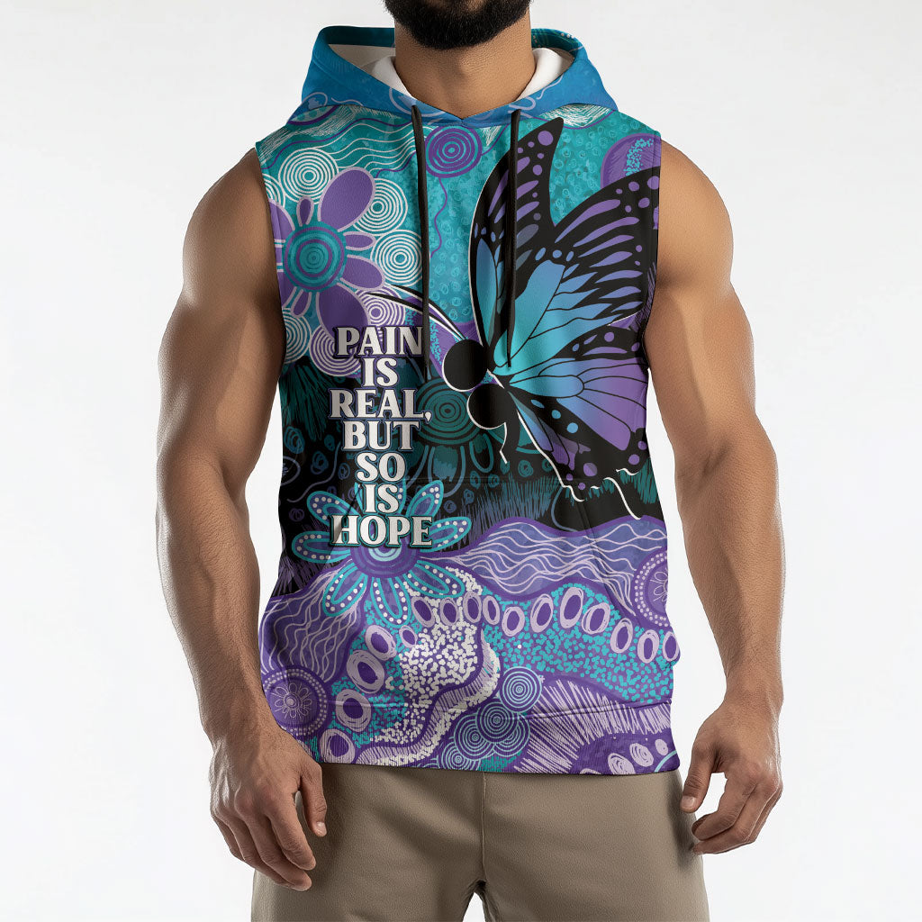 Australia Indigenous Teal Purple Contemporary Aboriginal Art Sleeveless Hoodie Hope Is Real
