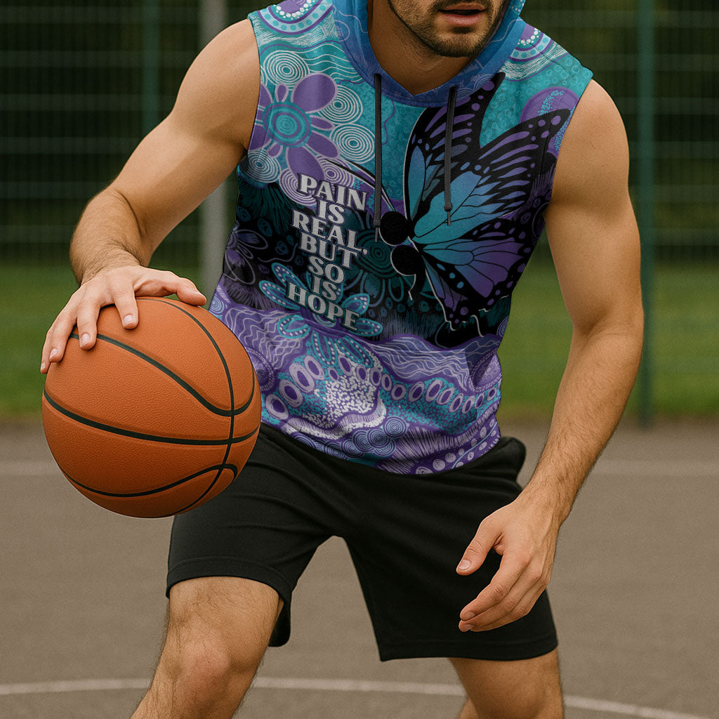Australia Indigenous Teal Purple Contemporary Aboriginal Art Sleeveless Hoodie Hope Is Real