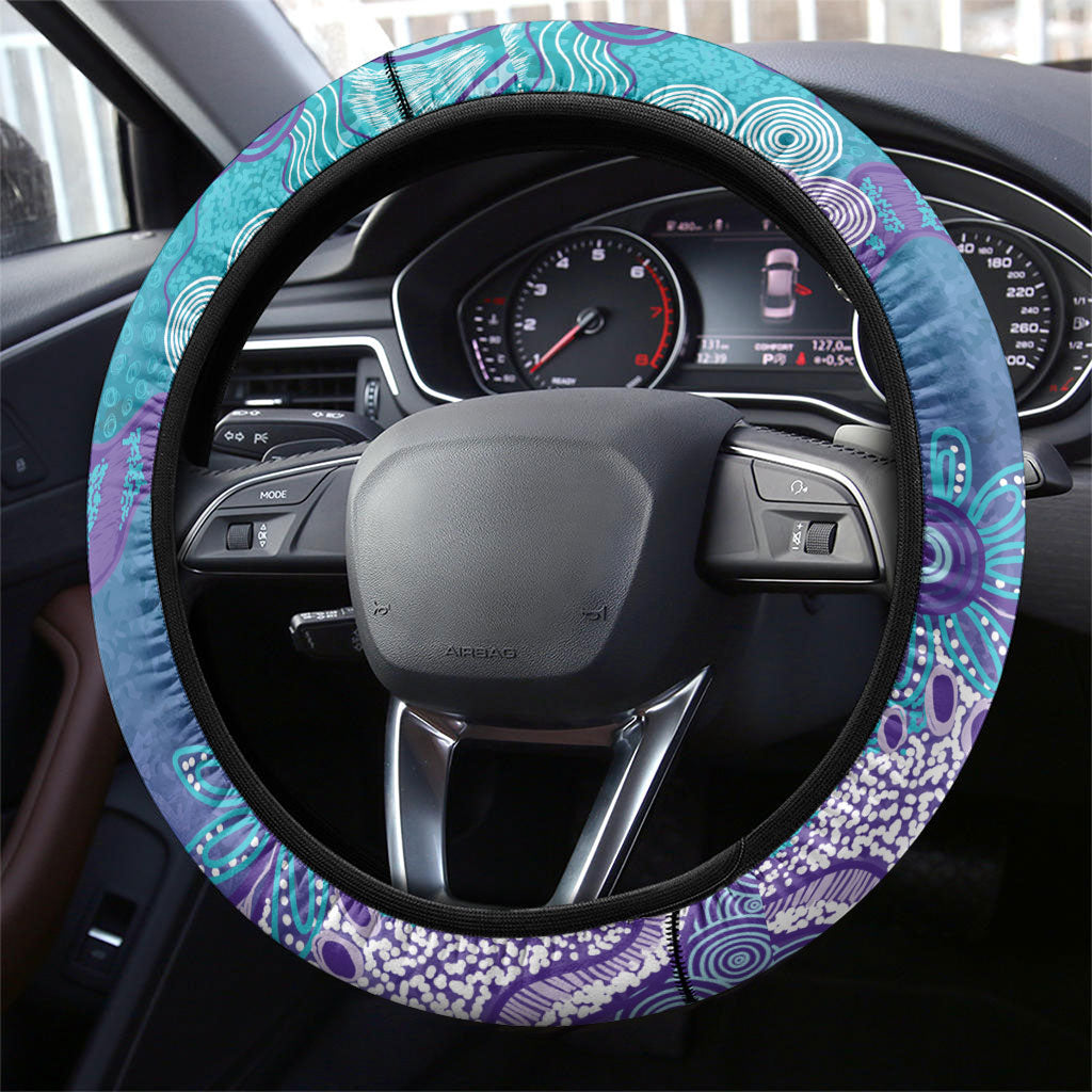 Australia Indigenous Teal Purple Contemporary Aboriginal Art Steering Wheel Cover Hope Is Real
