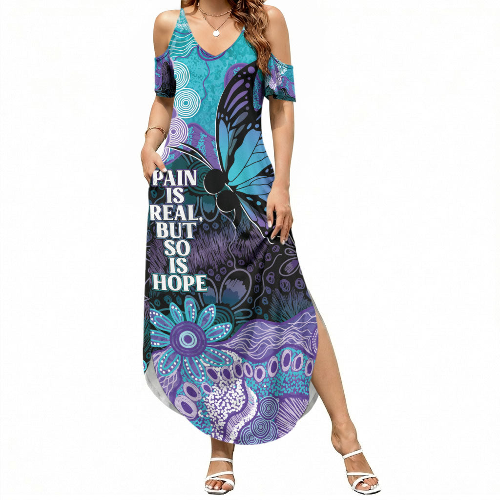 Australia Indigenous Teal Purple Contemporary Aboriginal Art Summer Maxi Dress Hope Is Real