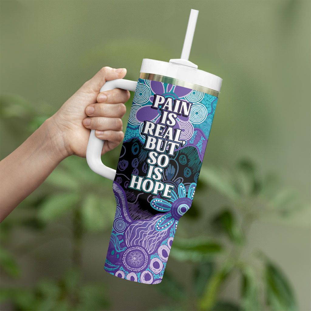 Australia Indigenous Teal Purple Contemporary Aboriginal Art Tumbler With Handle Hope Is Real