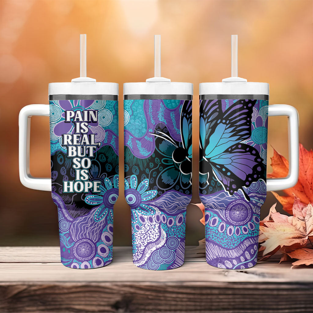 Australia Indigenous Teal Purple Contemporary Aboriginal Art Tumbler With Handle Hope Is Real