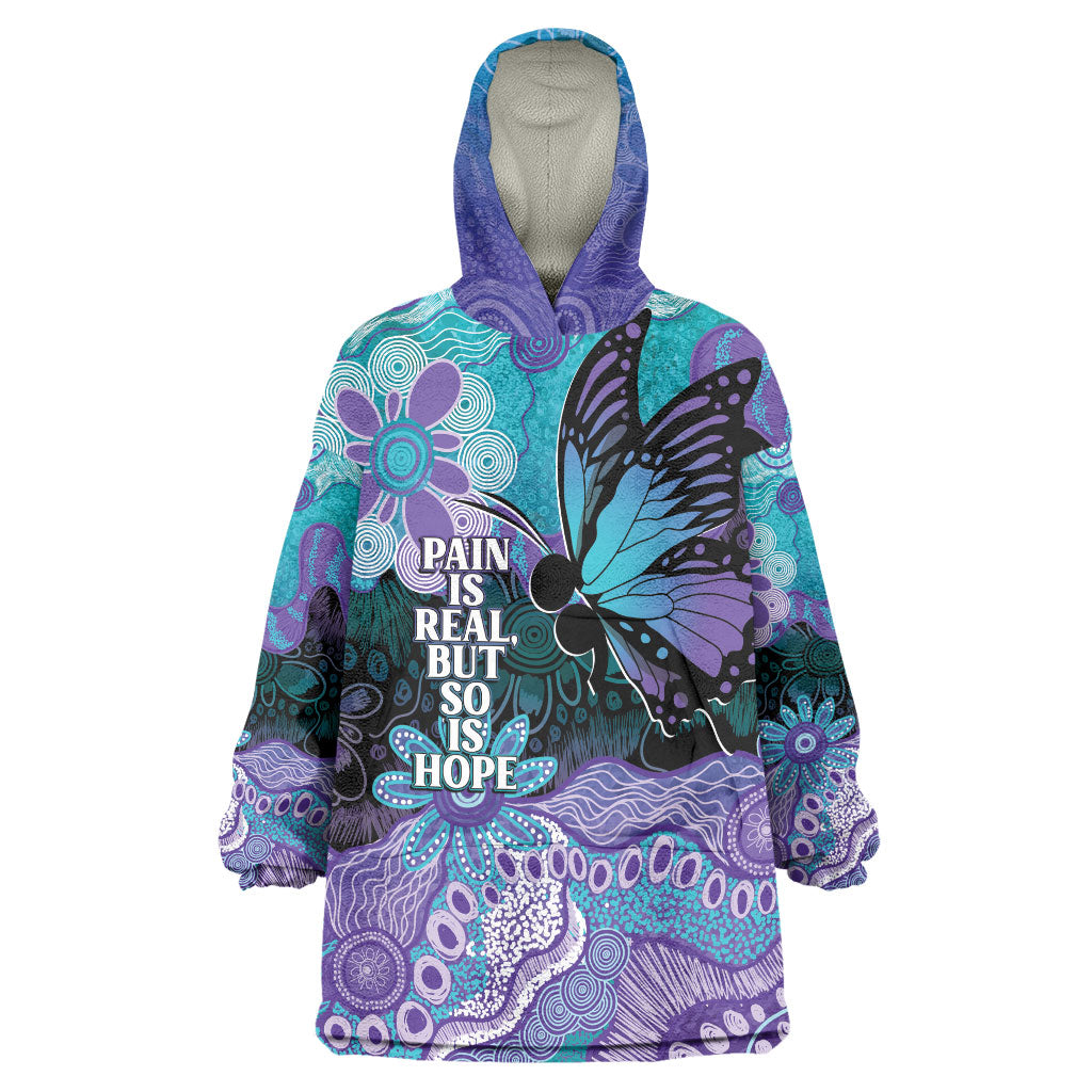 Australia Indigenous Teal Purple Contemporary Aboriginal Art Wearable Blanket Hoodie Hope Is Real