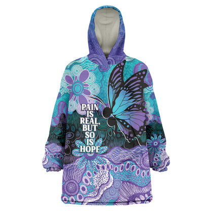 Australia Indigenous Teal Purple Contemporary Aboriginal Art Wearable Blanket Hoodie Hope Is Real