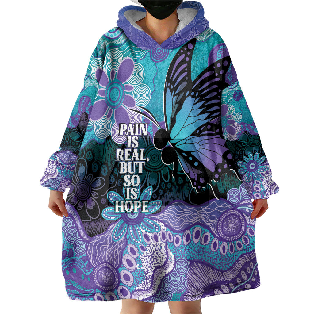 Australia Indigenous Teal Purple Contemporary Aboriginal Art Wearable Blanket Hoodie Hope Is Real