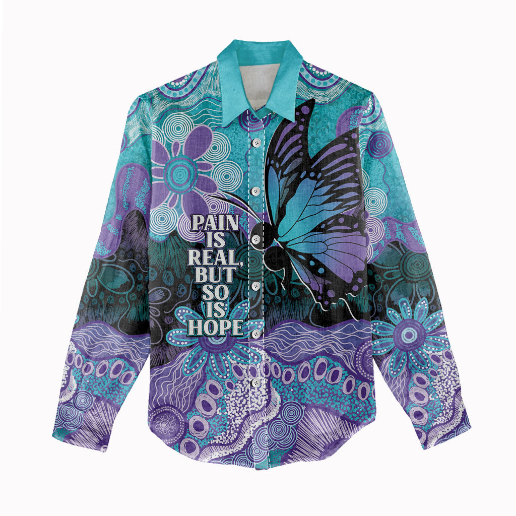 Australia Indigenous Teal Purple Contemporary Aboriginal Art Women Casual Shirt Hope Is Real