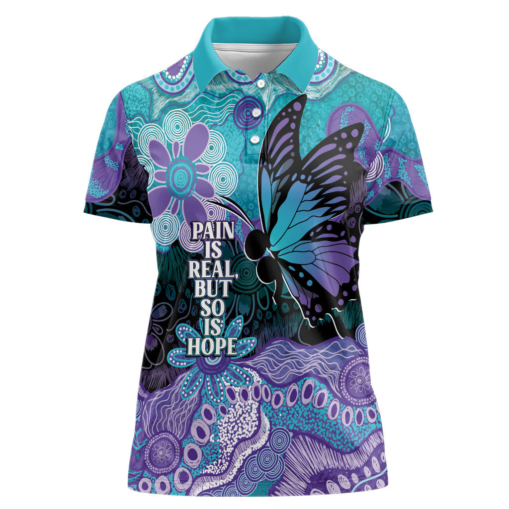 Australia Indigenous Teal Purple Contemporary Aboriginal Art Women Polo Shirt Hope Is Real