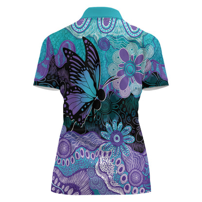 Australia Indigenous Teal Purple Contemporary Aboriginal Art Women Polo Shirt Hope Is Real