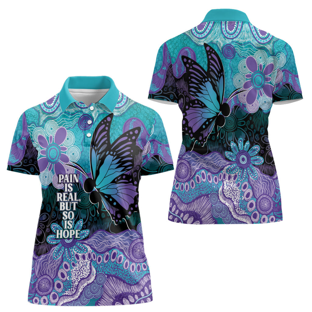 Australia Indigenous Teal Purple Contemporary Aboriginal Art Women Polo Shirt Hope Is Real