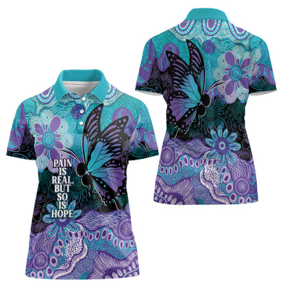Australia Indigenous Teal Purple Contemporary Aboriginal Art Women Polo Shirt Hope Is Real