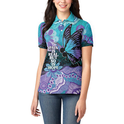 Australia Indigenous Teal Purple Contemporary Aboriginal Art Women Polo Shirt Hope Is Real