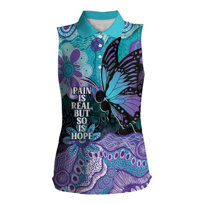 Australia Indigenous Teal Purple Contemporary Aboriginal Art Women Sleeveless Polo Shirt Hope Is Real