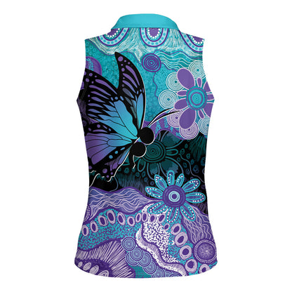 Australia Indigenous Teal Purple Contemporary Aboriginal Art Women Sleeveless Polo Shirt Hope Is Real