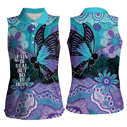 Australia Indigenous Teal Purple Contemporary Aboriginal Art Women Sleeveless Polo Shirt Hope Is Real