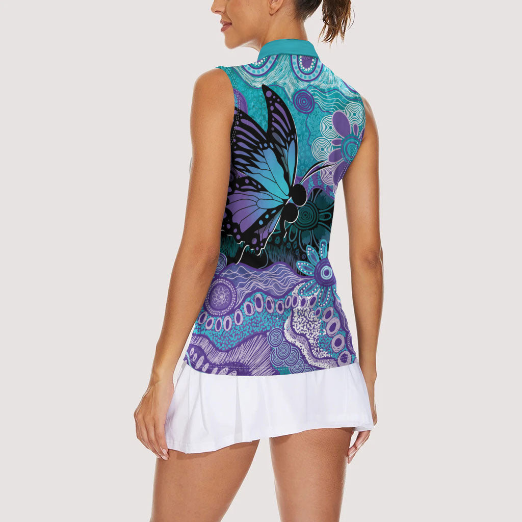Australia Indigenous Teal Purple Contemporary Aboriginal Art Women Sleeveless Polo Shirt Hope Is Real