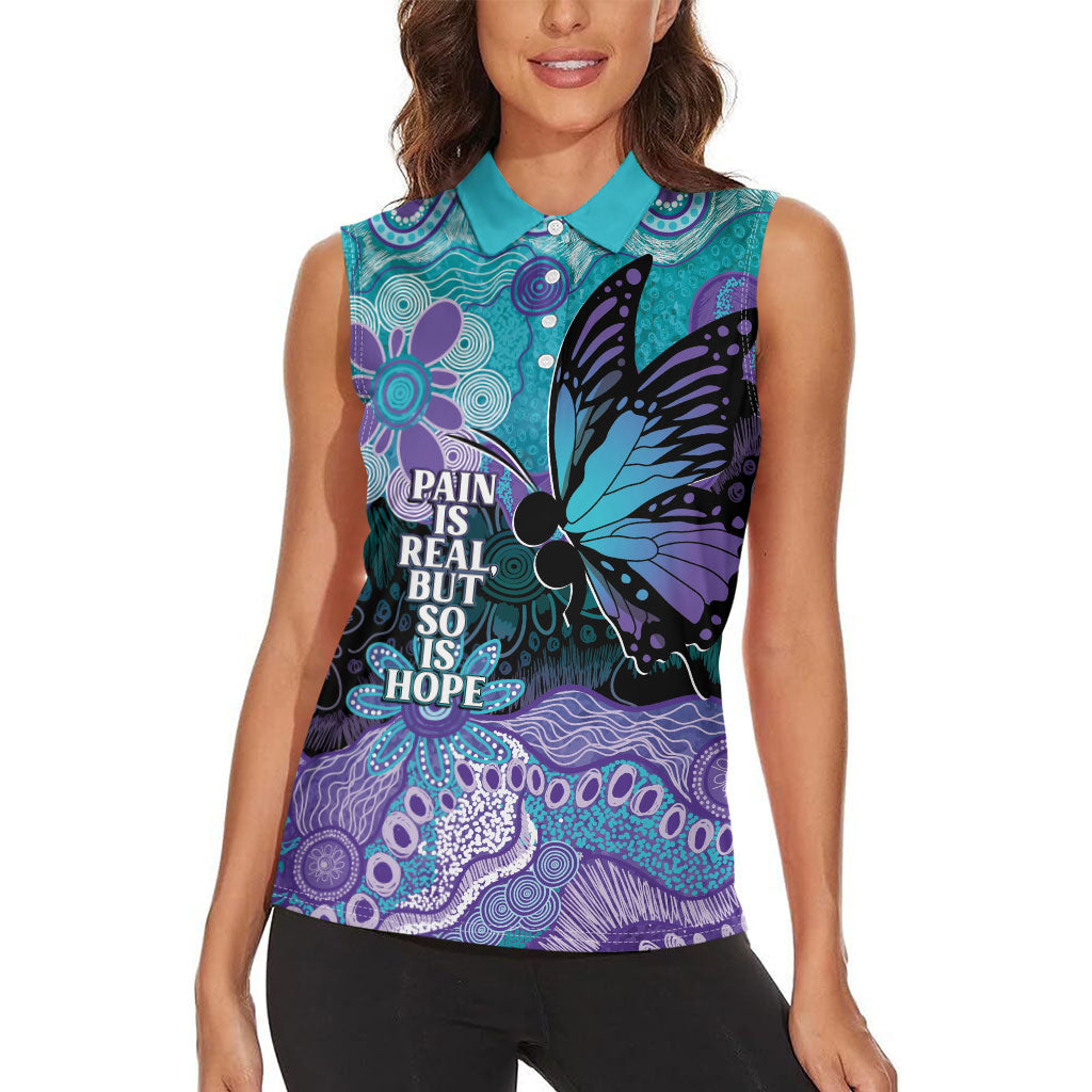 Australia Indigenous Teal Purple Contemporary Aboriginal Art Women Sleeveless Polo Shirt Hope Is Real