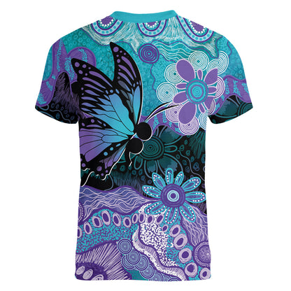 Australia Indigenous Teal Purple Contemporary Aboriginal Art Women V-Neck T-Shirt Hope Is Real