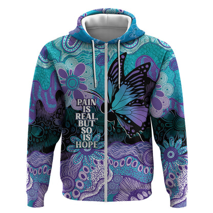 Australia Indigenous Teal Purple Contemporary Aboriginal Art Zip Hoodie Hope Is Real