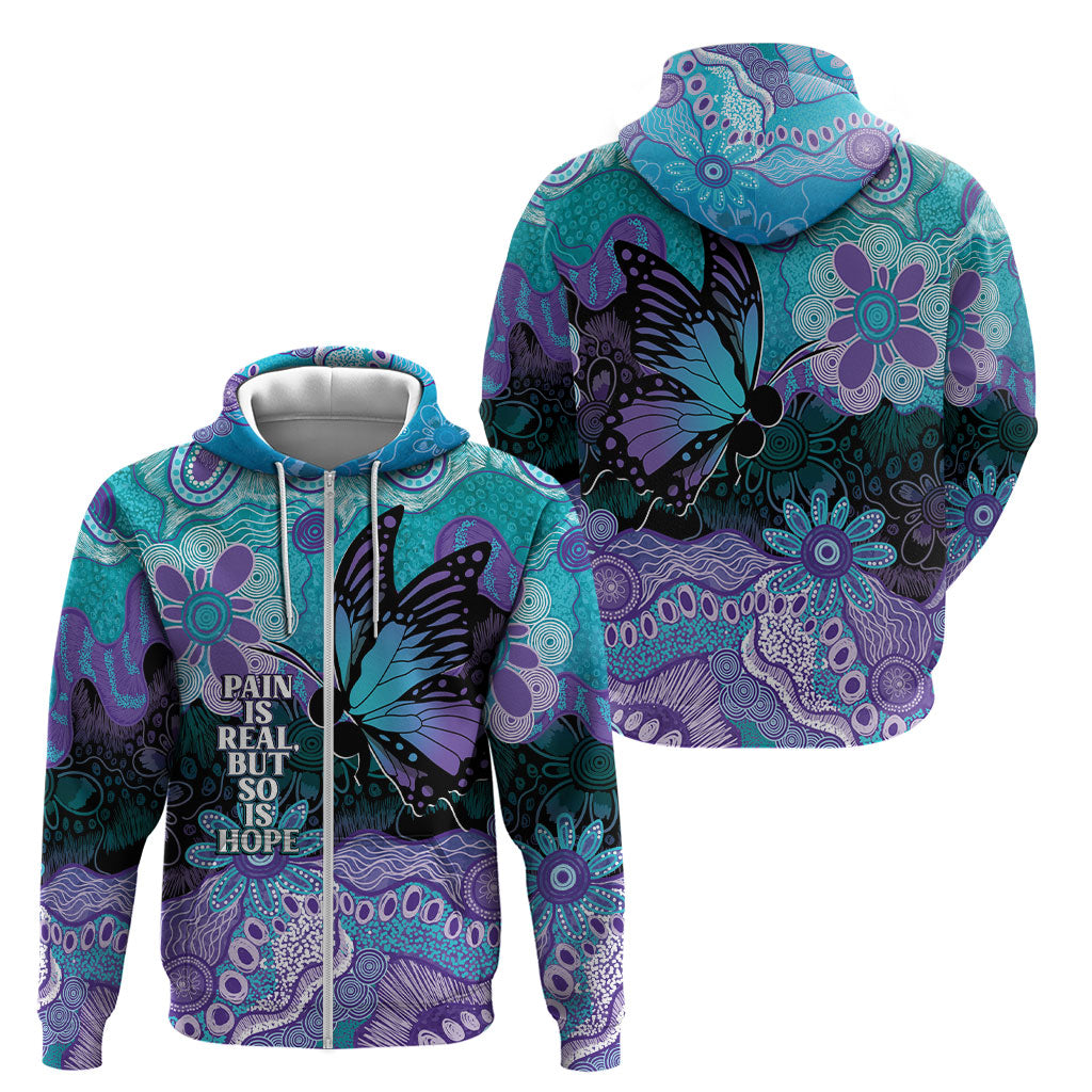 Australia Indigenous Teal Purple Contemporary Aboriginal Art Zip Hoodie Hope Is Real