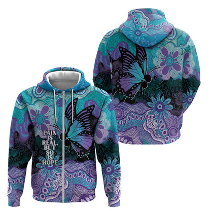 Australia Indigenous Teal Purple Contemporary Aboriginal Art Zip Hoodie Hope Is Real