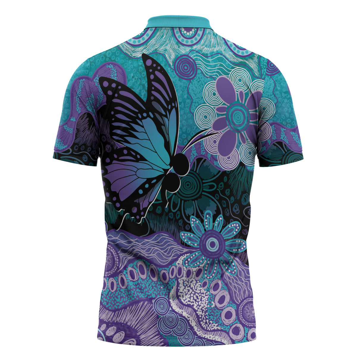 Australia Indigenous Teal Purple Contemporary Aboriginal Art Zipper Polo Shirt Hope Is Real