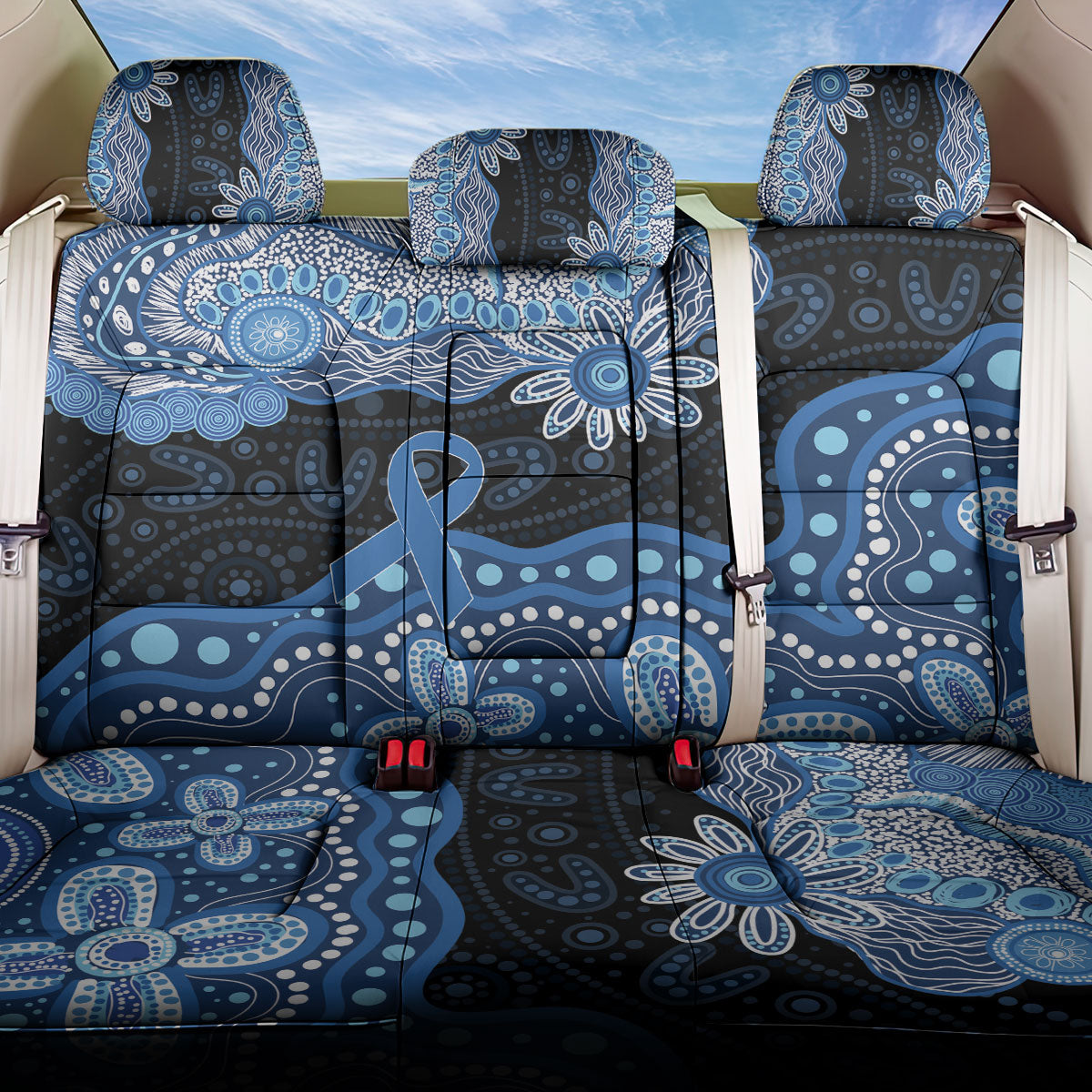 Prostate Cancer Month Aussie Indigenous Back Car Seat Cover Blue Ribbon Aboriginal Arts
