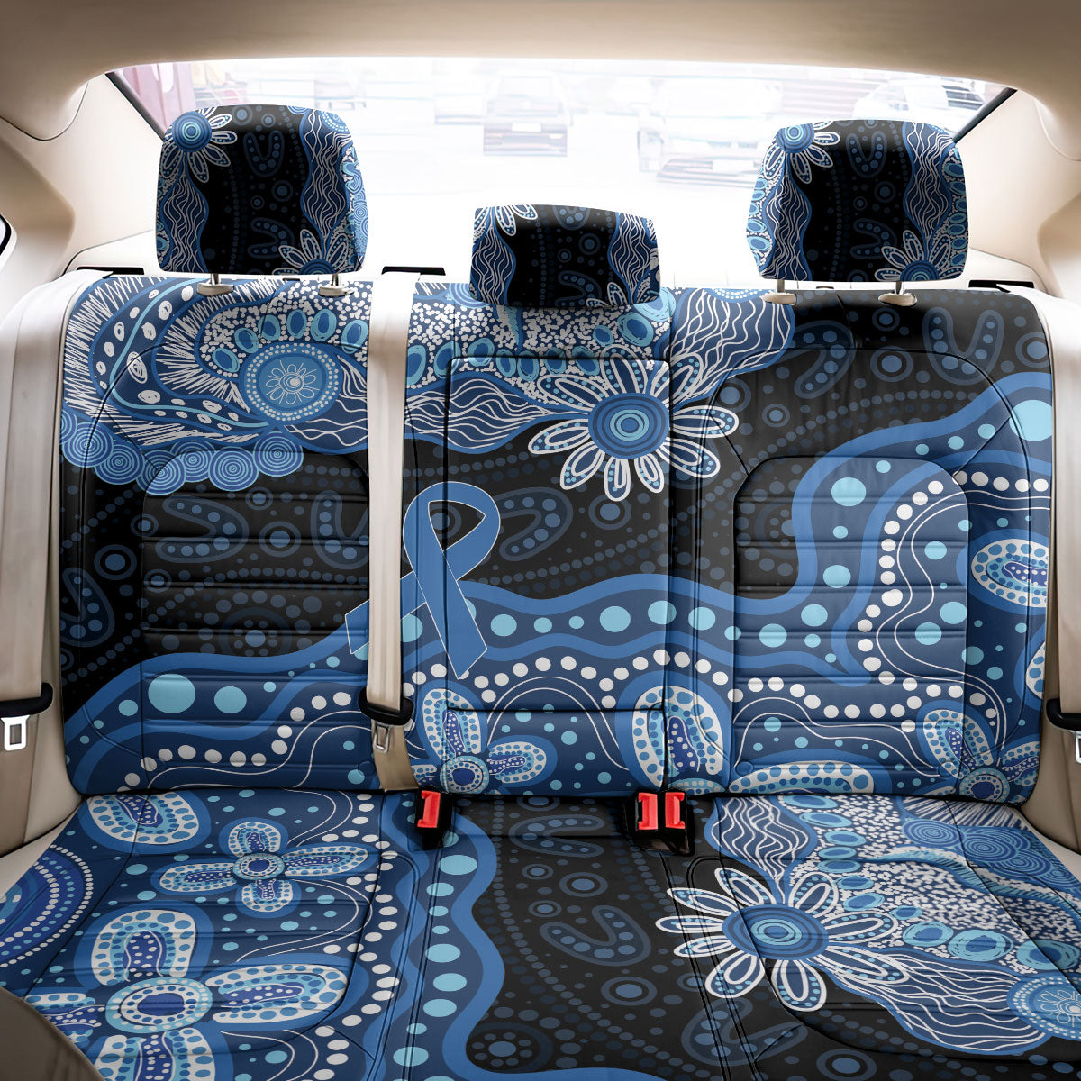 Prostate Cancer Month Aussie Indigenous Back Car Seat Cover Blue Ribbon Aboriginal Arts