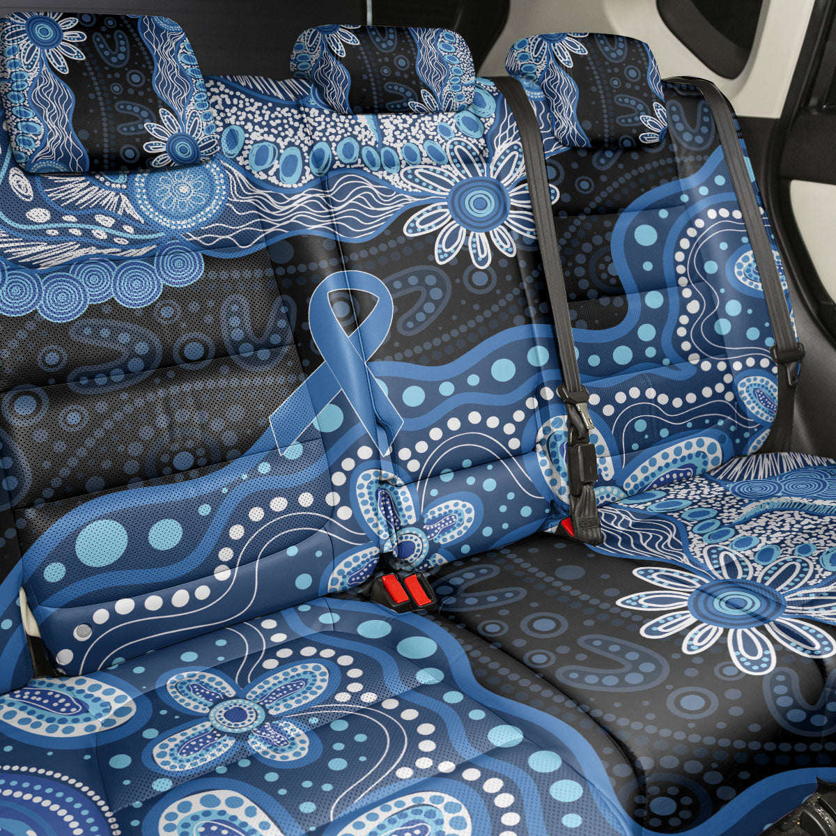 Prostate Cancer Month Aussie Indigenous Back Car Seat Cover Blue Ribbon Aboriginal Arts