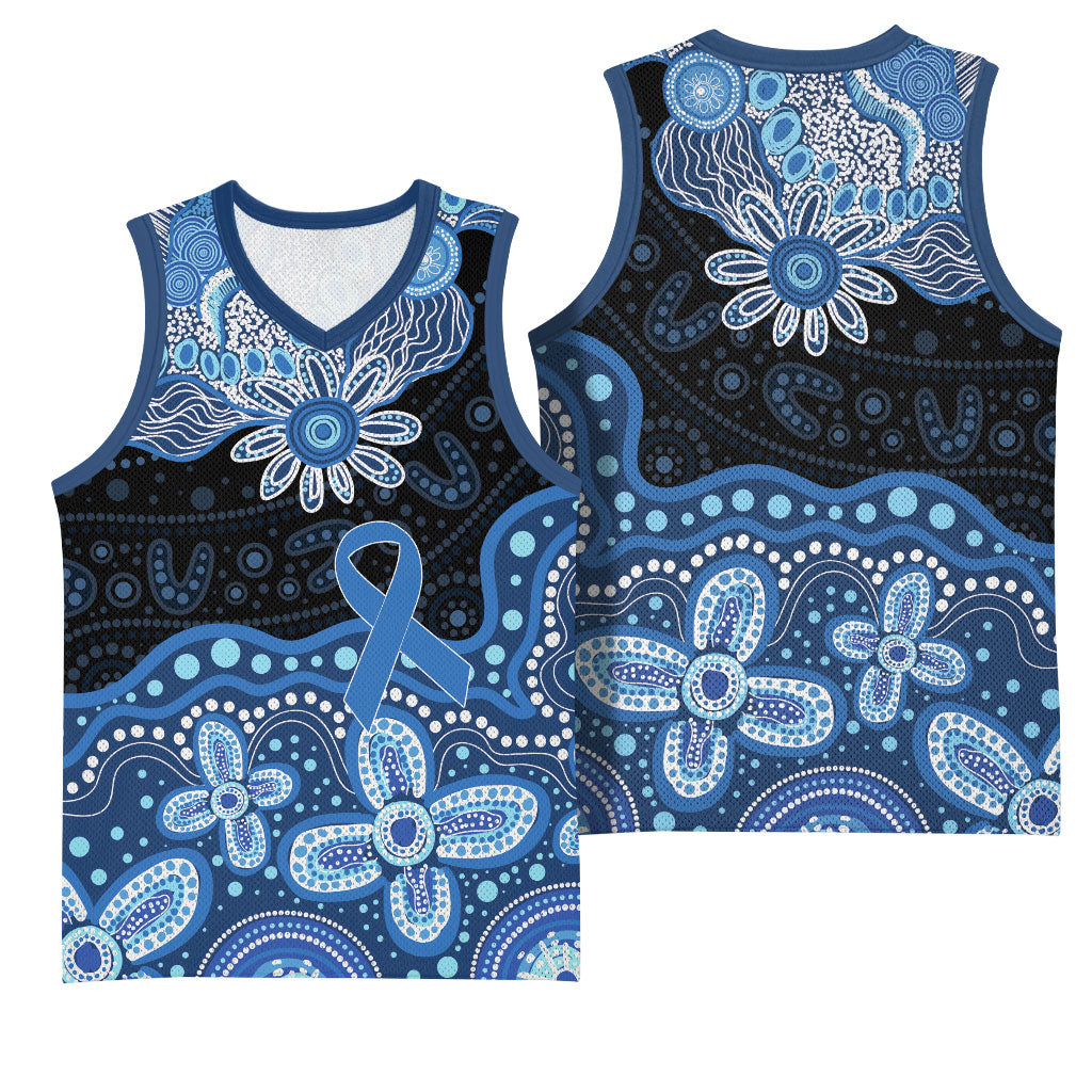 Prostate Cancer Month Aussie Indigenous Basketball Jersey Blue Ribbon Aboriginal Arts