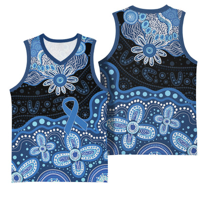 Prostate Cancer Month Aussie Indigenous Basketball Jersey Blue Ribbon Aboriginal Arts
