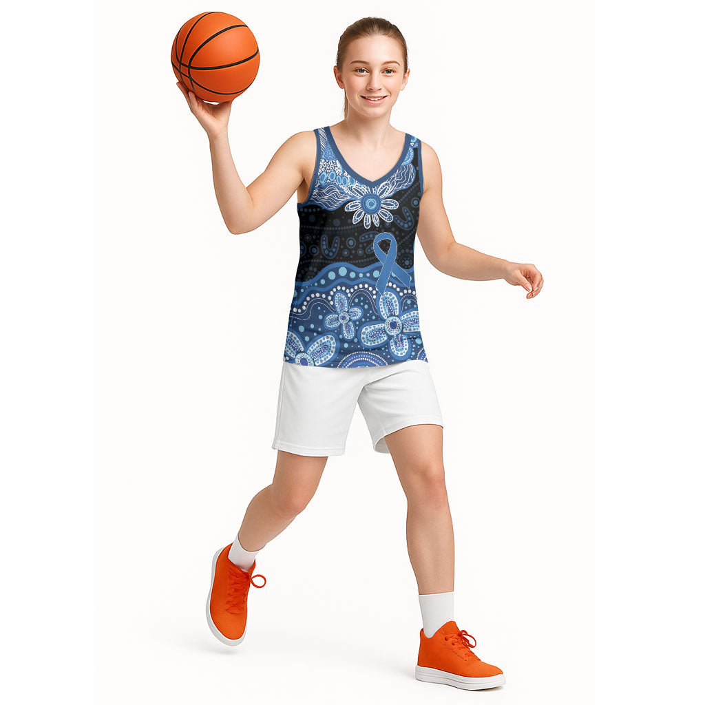 Prostate Cancer Month Aussie Indigenous Basketball Jersey Blue Ribbon Aboriginal Arts