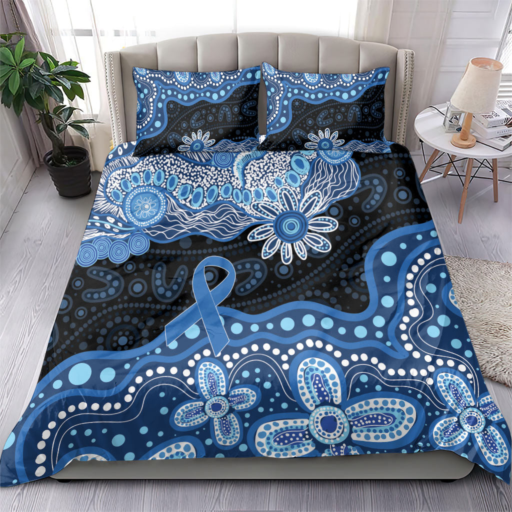 Prostate Cancer Month Aussie Indigenous Bedding Set Blue Ribbon Aboriginal Arts