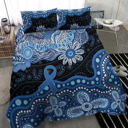 Prostate Cancer Month Aussie Indigenous Bedding Set Blue Ribbon Aboriginal Arts