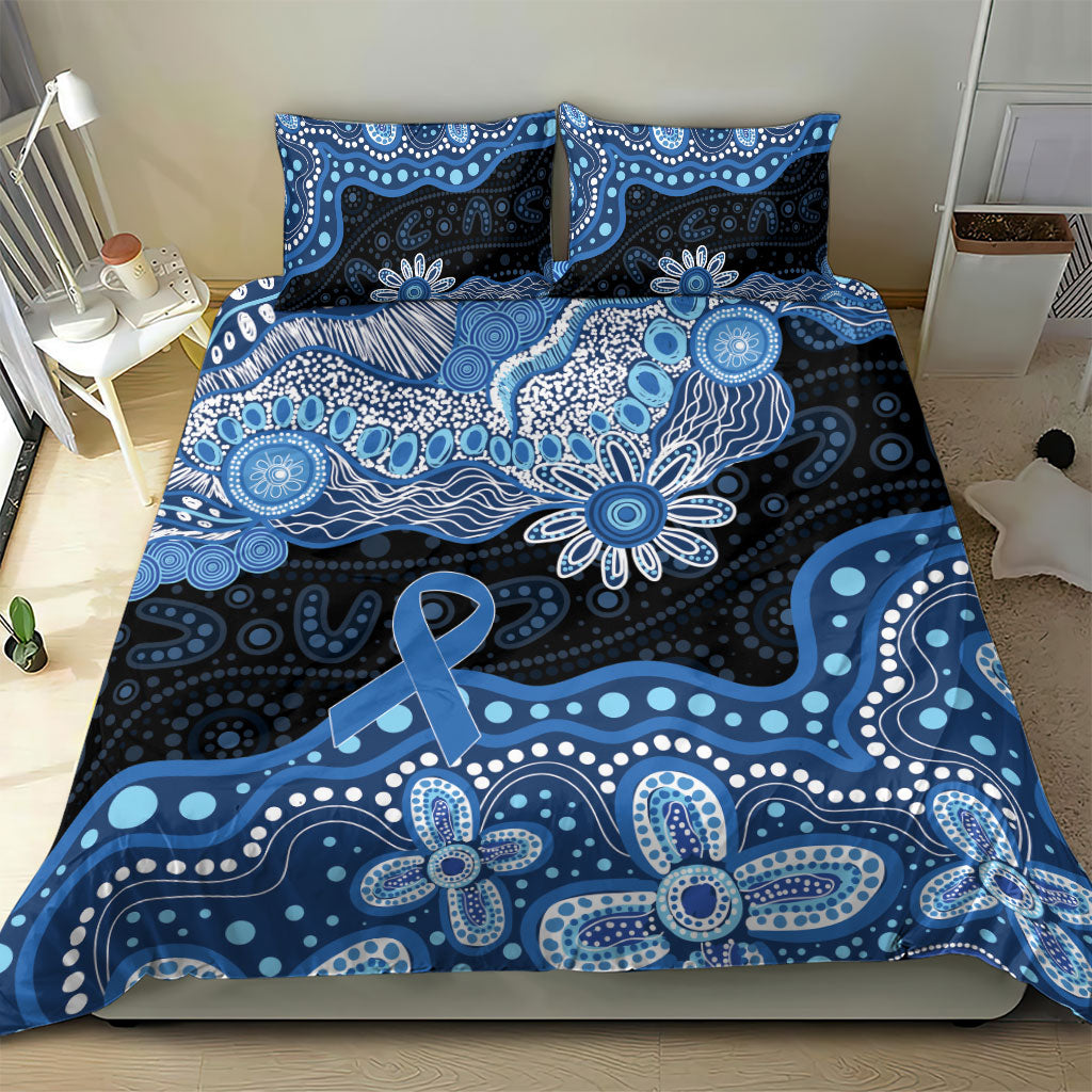 Prostate Cancer Month Aussie Indigenous Bedding Set Blue Ribbon Aboriginal Arts
