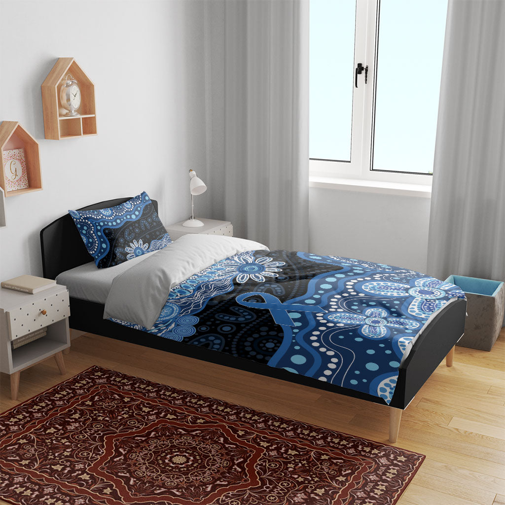 Prostate Cancer Month Aussie Indigenous Bedding Set Blue Ribbon Aboriginal Arts