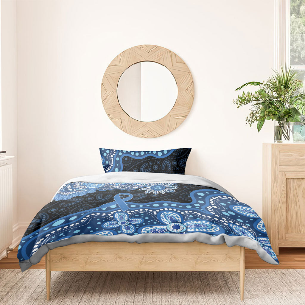 Prostate Cancer Month Aussie Indigenous Bedding Set Blue Ribbon Aboriginal Arts
