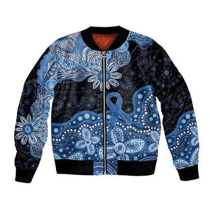 Prostate Cancer Month Aussie Indigenous Bomber Jacket Blue Ribbon Aboriginal Arts