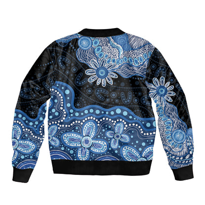 Prostate Cancer Month Aussie Indigenous Bomber Jacket Blue Ribbon Aboriginal Arts