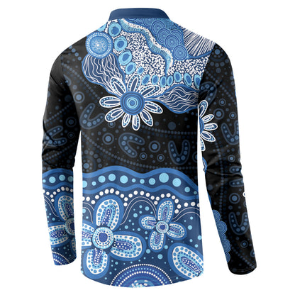 Prostate Cancer Month Aussie Indigenous Button Sweatshirt Blue Ribbon Aboriginal Arts