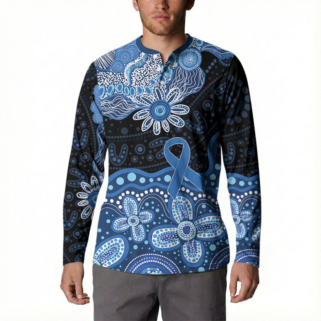 Prostate Cancer Month Aussie Indigenous Button Sweatshirt Blue Ribbon Aboriginal Arts