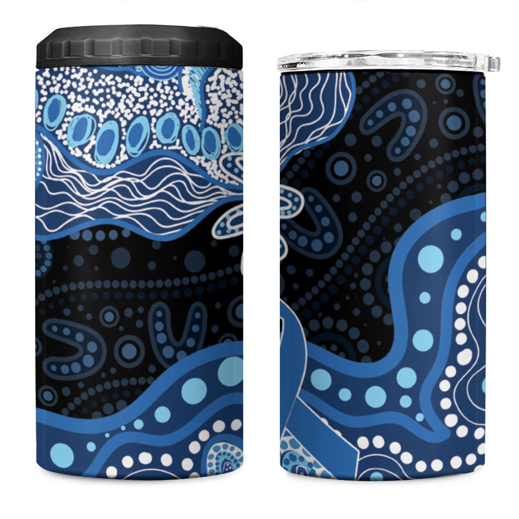 Prostate Cancer Month Aussie Indigenous 4 in 1 Can Cooler Tumbler Blue Ribbon Aboriginal Arts