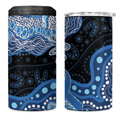 Prostate Cancer Month Aussie Indigenous 4 in 1 Can Cooler Tumbler Blue Ribbon Aboriginal Arts