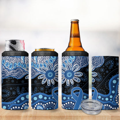 Prostate Cancer Month Aussie Indigenous 4 in 1 Can Cooler Tumbler Blue Ribbon Aboriginal Arts