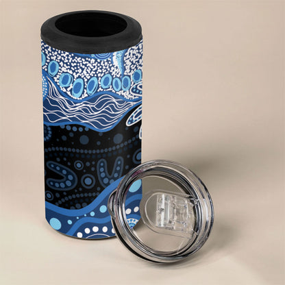 Prostate Cancer Month Aussie Indigenous 4 in 1 Can Cooler Tumbler Blue Ribbon Aboriginal Arts