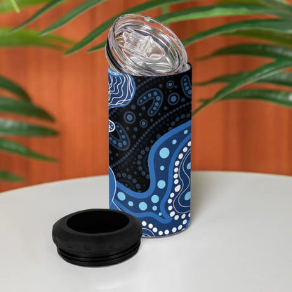 Prostate Cancer Month Aussie Indigenous 4 in 1 Can Cooler Tumbler Blue Ribbon Aboriginal Arts